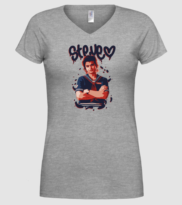 steve stranger things model gri pe tricou