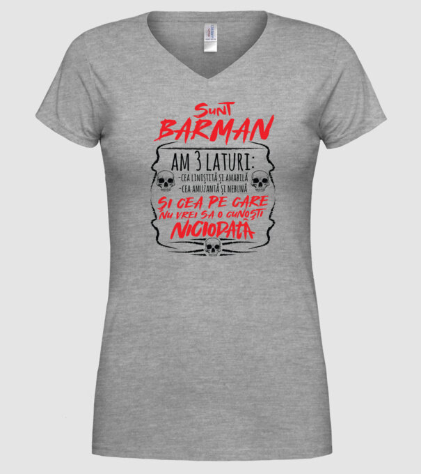 sunt barman am 3 laturi model gri pe tricou