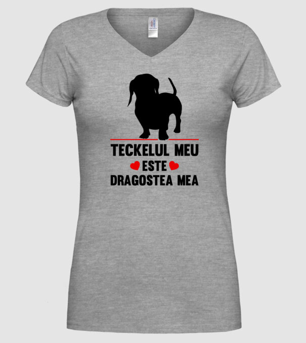 teckelul meu este dragostea mea model gri pe tricou