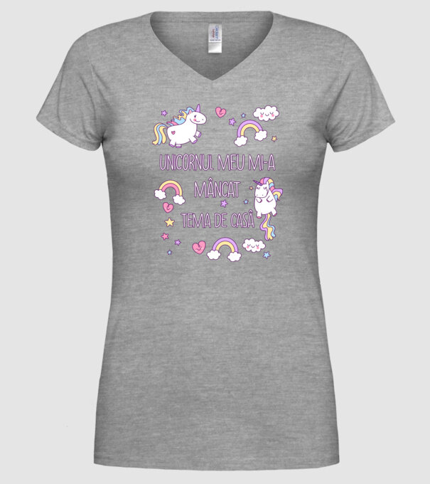 Unicornul meu mi-a mâncat tema de casă model gri pe tricou