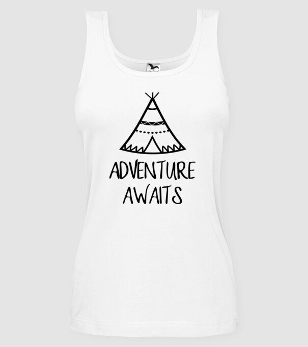 Adventure awaits teepee model alb pe tricou