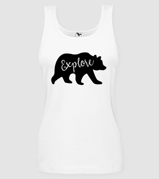 Bear explore model alb pe tricou