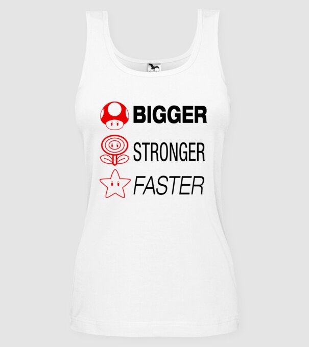 bigger stronger faster model alb pe tricou