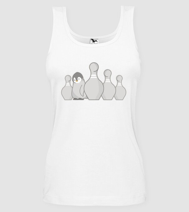 Bowling pinguin model alb pe tricou
