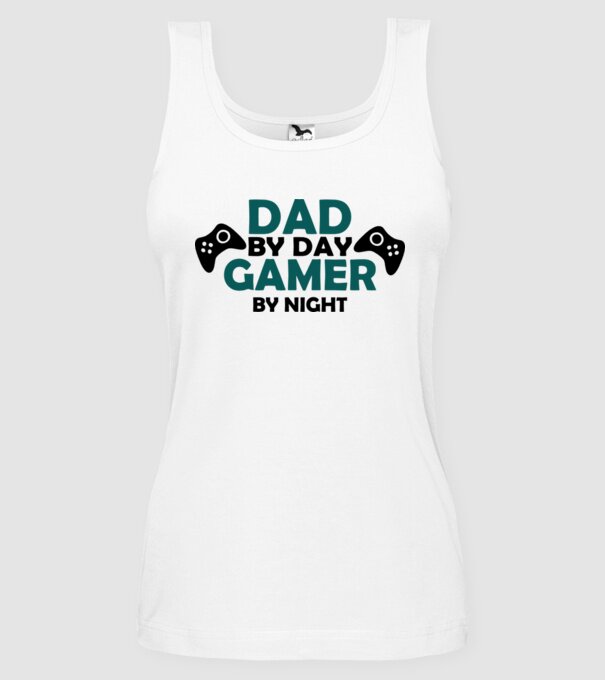 Dad by day gamer by night model alb pe tricou