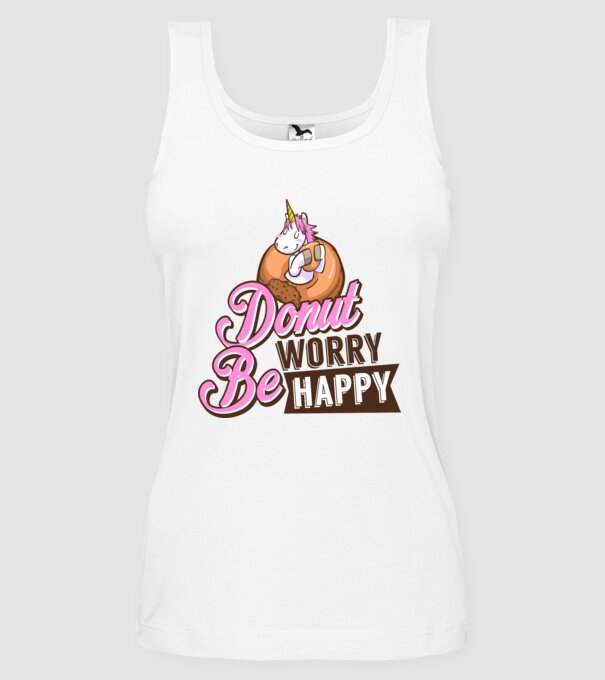 Donut worry be happy model alb pe tricou