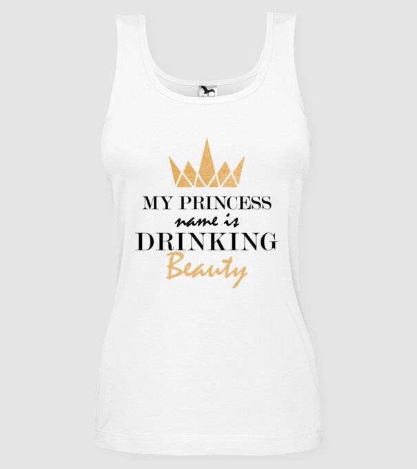 Drinking beauty gold model alb pe tricou