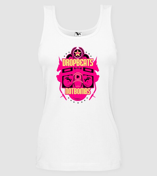 Drop Beats Not Bombs model alb pe tricou