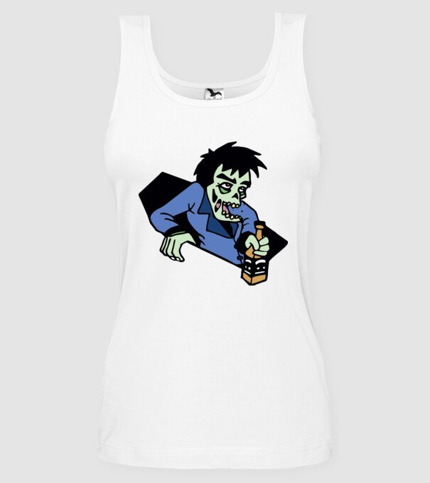 Drunk Zombie model alb pe tricou