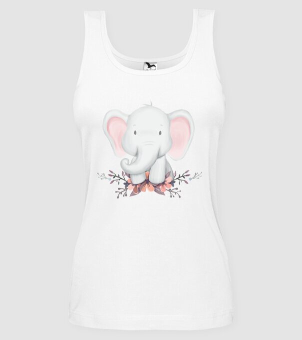 Elefant cu flori model alb pe tricou