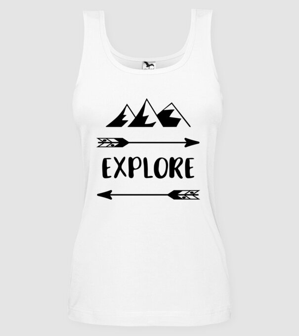 Explore mountains model alb pe tricou