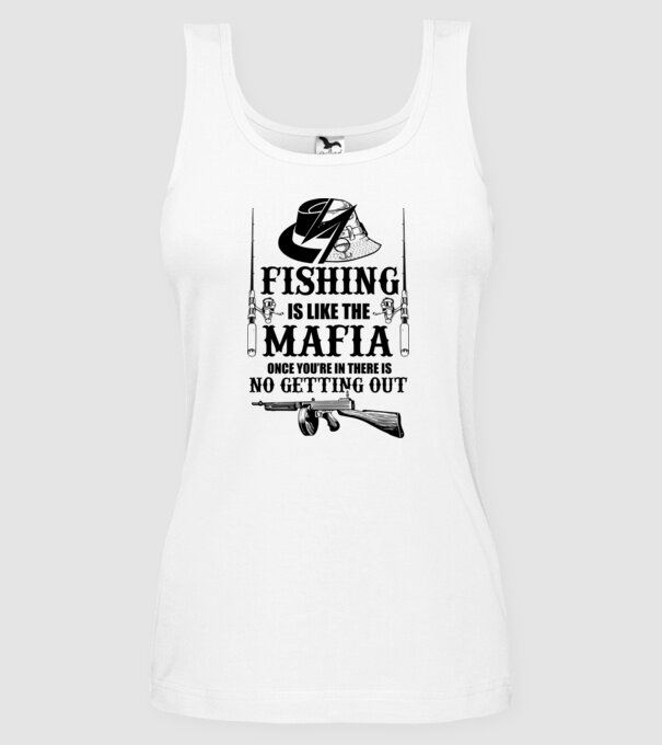 Fishing is like mafia model alb pe tricou