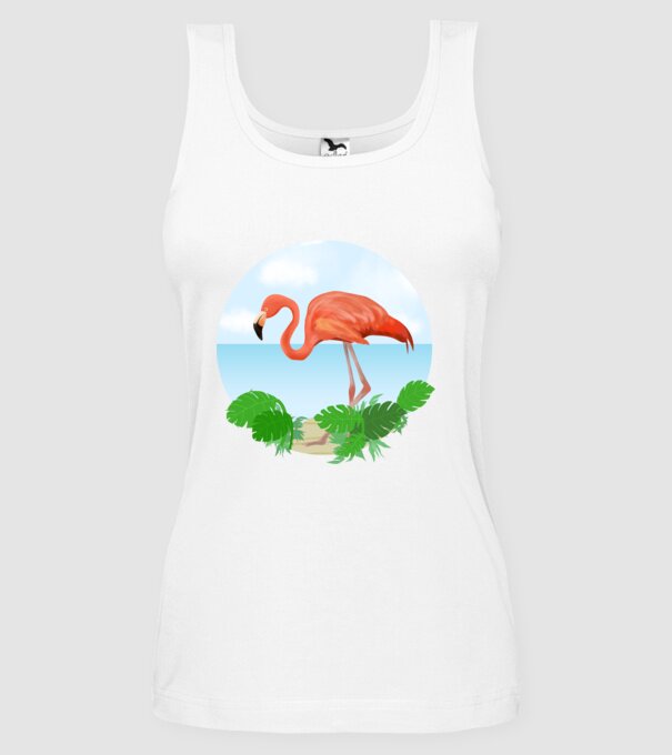 Flamingo model alb pe tricou