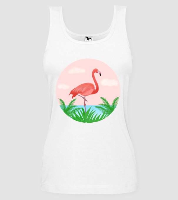 Flamingo model alb pe tricou
