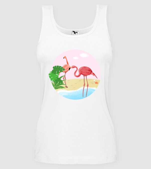 Flamingo model alb pe tricou