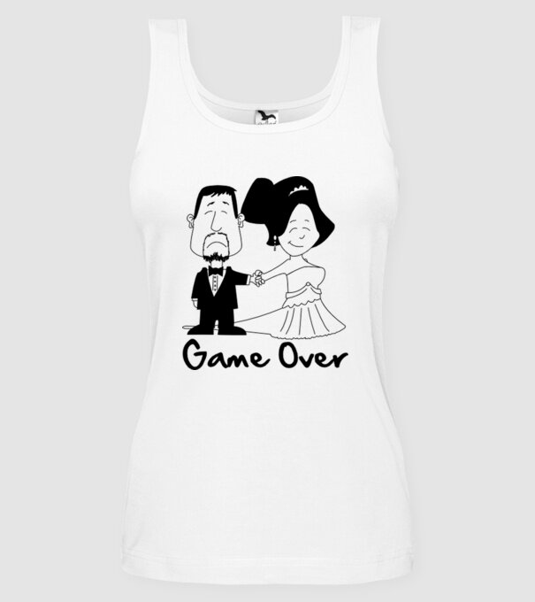 Game Over model alb pe tricou