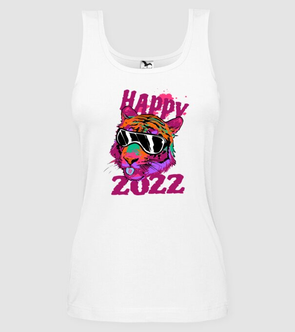Happy 2022 tiger model alb pe tricou