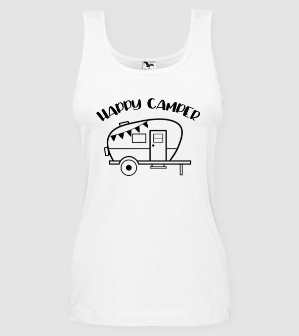 Happy camper model alb pe tricou