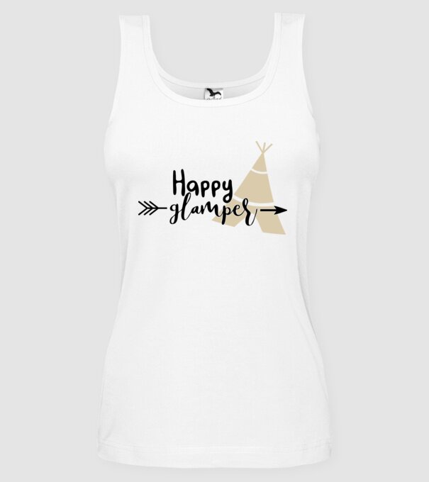 Happy glamper model alb pe tricou