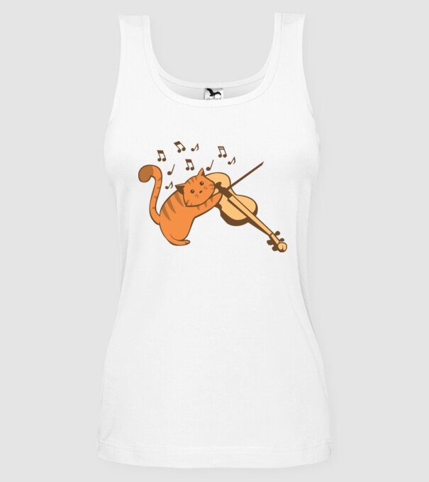Pisică cântă la vioară model alb pe tricou