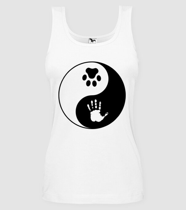 Yin-Yang Dog model alb pe tricou