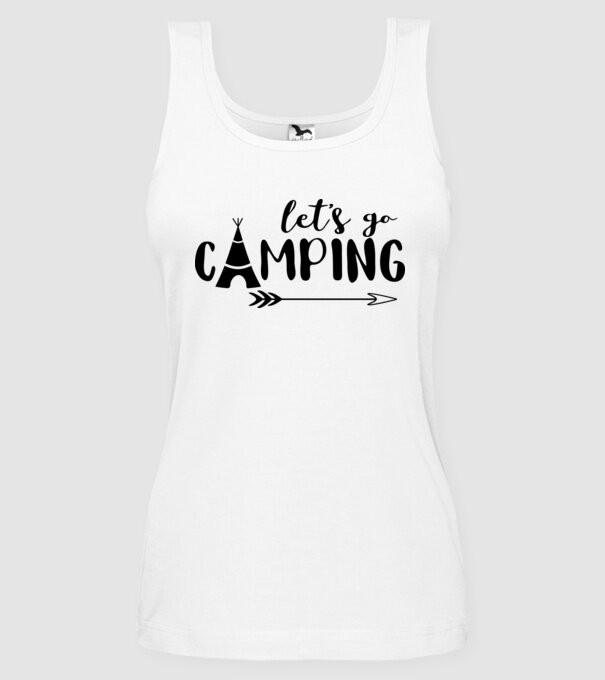 'Let''s go camping' model alb pe tricou