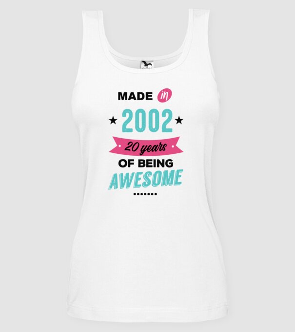 MADE in 2002 model alb pe tricou