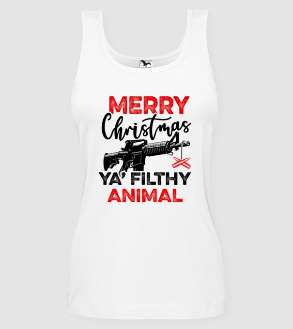 Merry Christmas Ya Filthy Animal model alb pe tricou