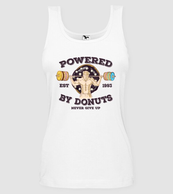 Powered by donuts model alb pe tricou