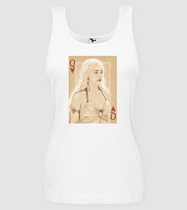 Queen Card model alb pe tricou