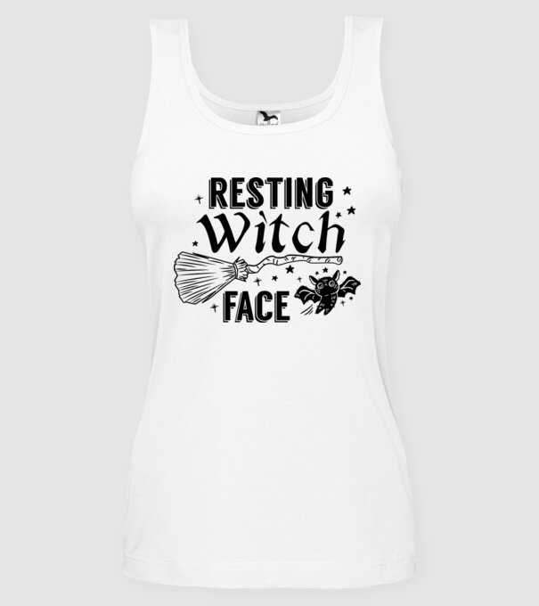 Resting Witch face model alb pe tricou