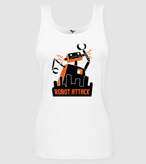 Robot Attack model alb pe tricou