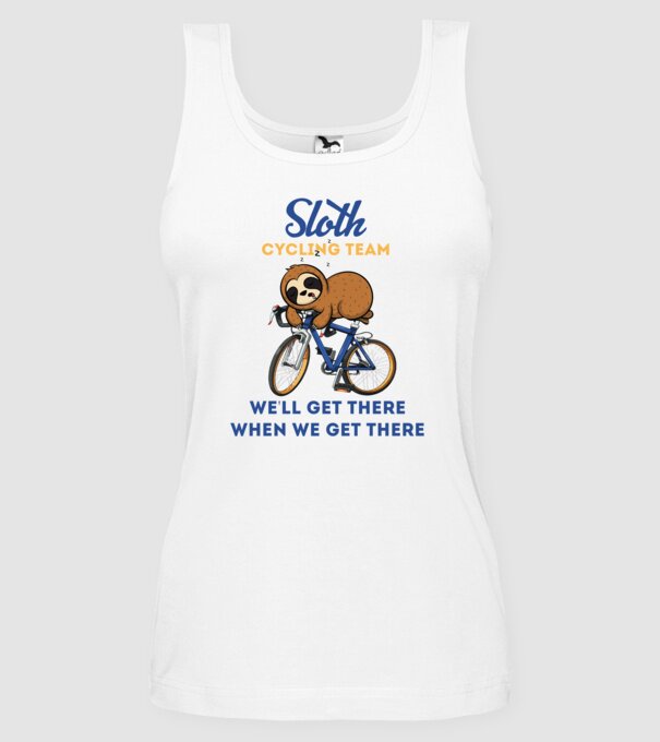 Sloth cycling team model alb pe tricou