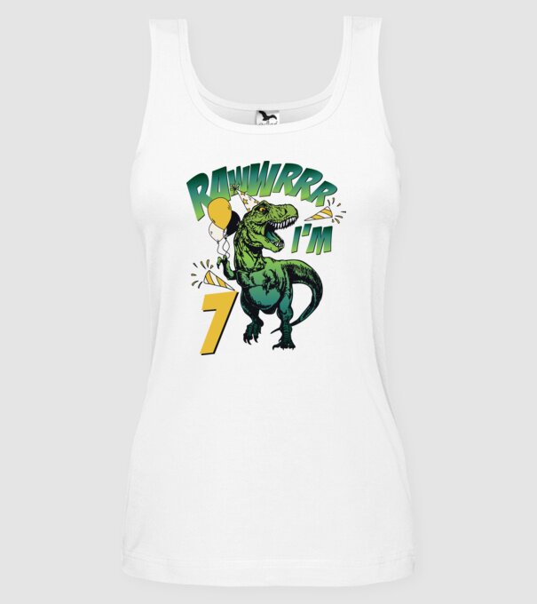 'Birthday Dinosaur rawww i''m 7' model alb pe tricou