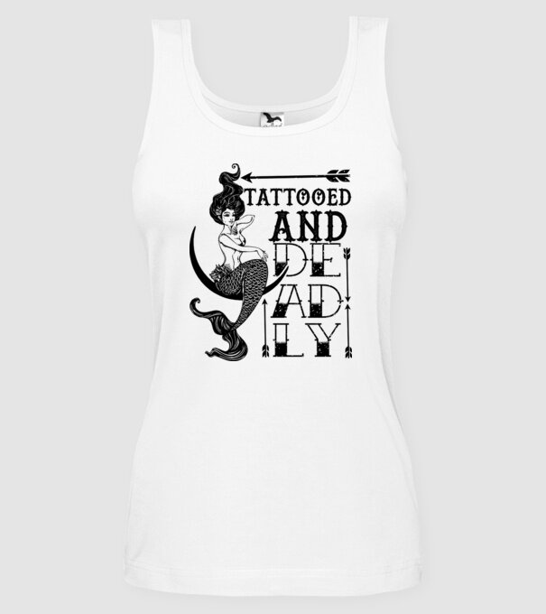 Tattooed and deadly mermaid model alb pe tricou
