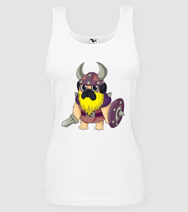 Mops Viking model alb pe tricou