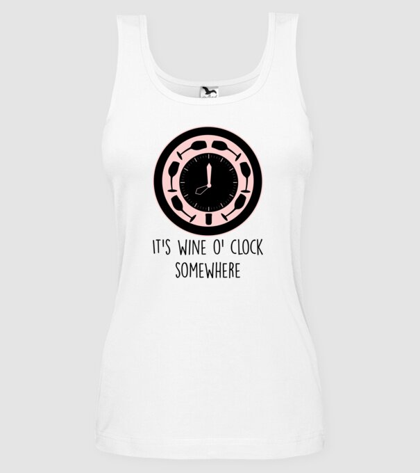Wine o clock model alb pe tricou