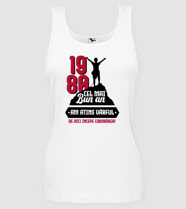 1980 cel mai bun an. Am atins vârful, de aici începe coborârea. model alb pe tricou