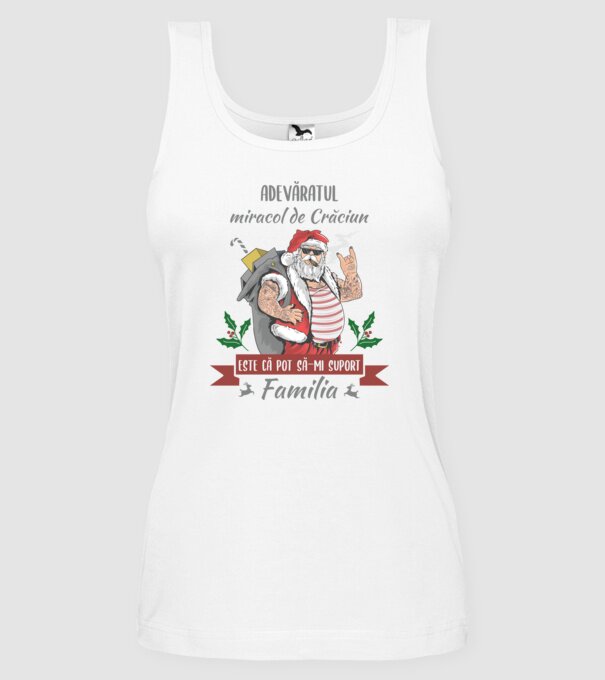 adevăratul miracol de Crăciun este că pot să-mi suport familia model alb pe tricou