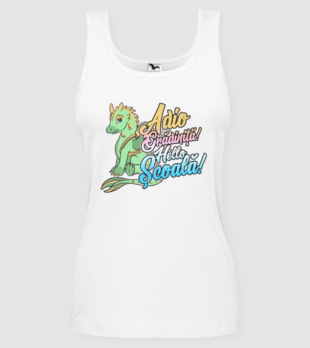 Adio grădiniță! Hello școală! model alb pe tricou