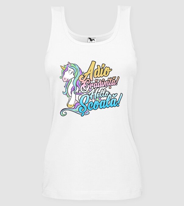 Adio grădiniță! Hello școală! model alb pe tricou