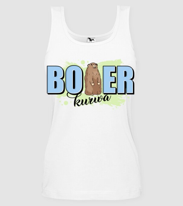 Bober Kurwa model alb pe tricou