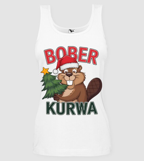 Bober kurwa Christmas model alb pe tricou