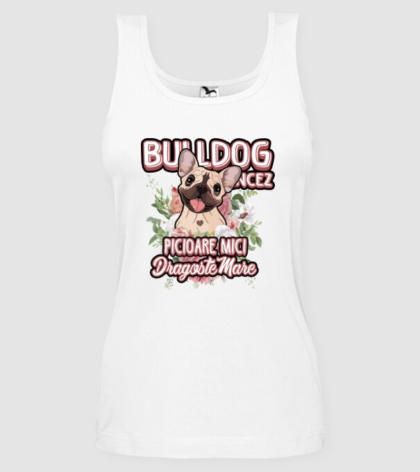 Bulldog francez picioare mici dragoste mare model alb pe tricou