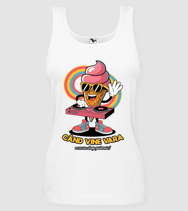 Când vine vara, e ca un drop puternic! model alb pe tricou