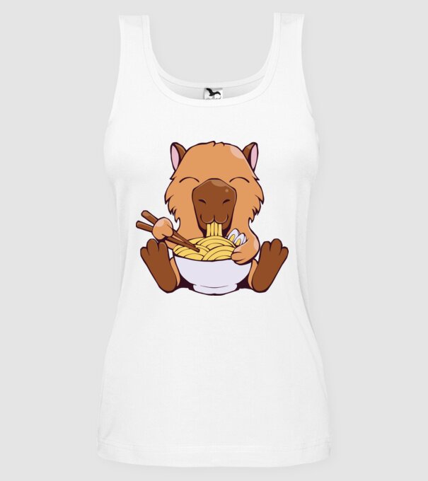 Capibară Ramen model alb pe tricou