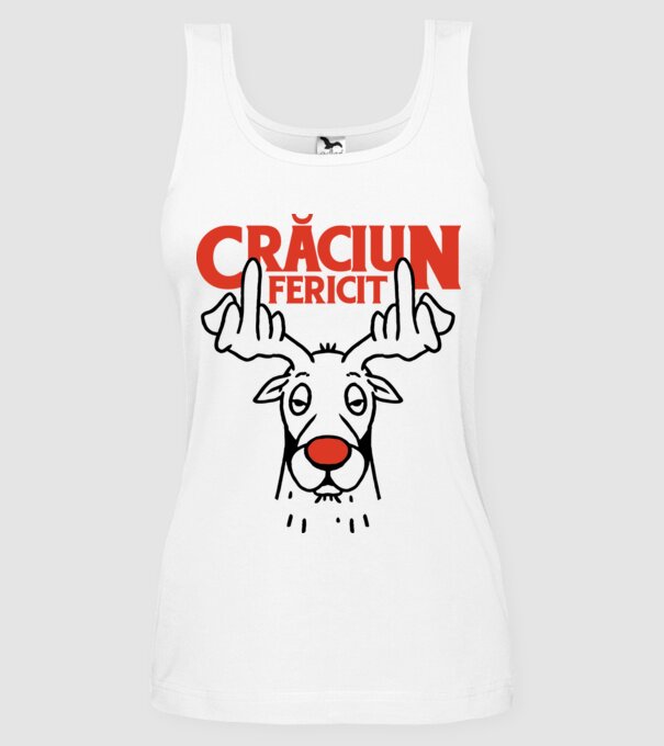 Căprioară de Crăciun antisocială model alb pe tricou