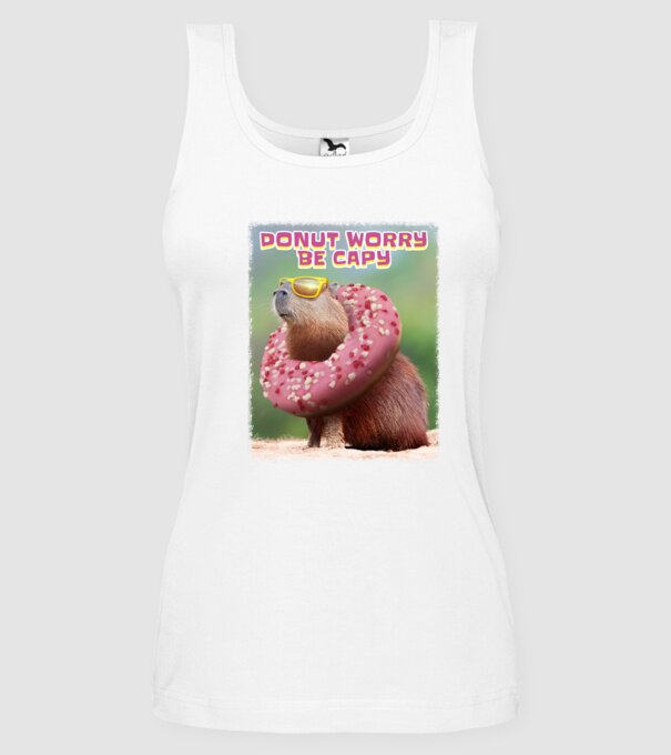 Capybara Donut worry be capy model alb pe tricou