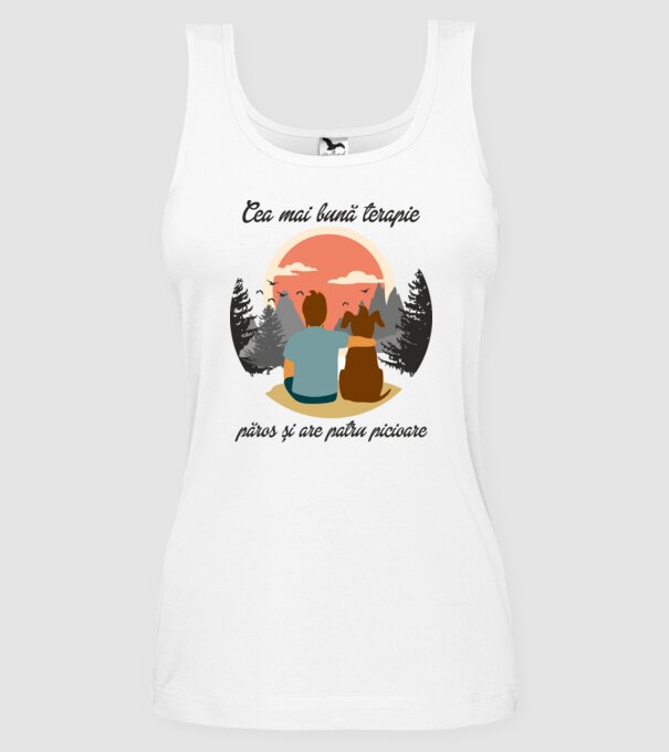 cea mai bună terapie - păros și are patru picioare model alb pe tricou