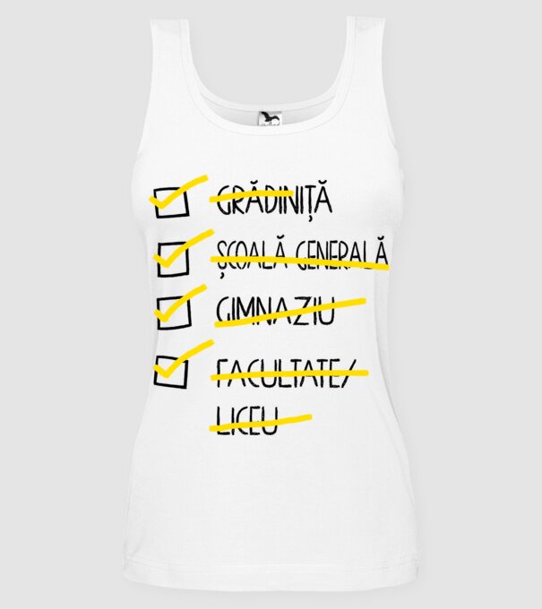 Cheklist educație - Facultate alb model alb pe tricou